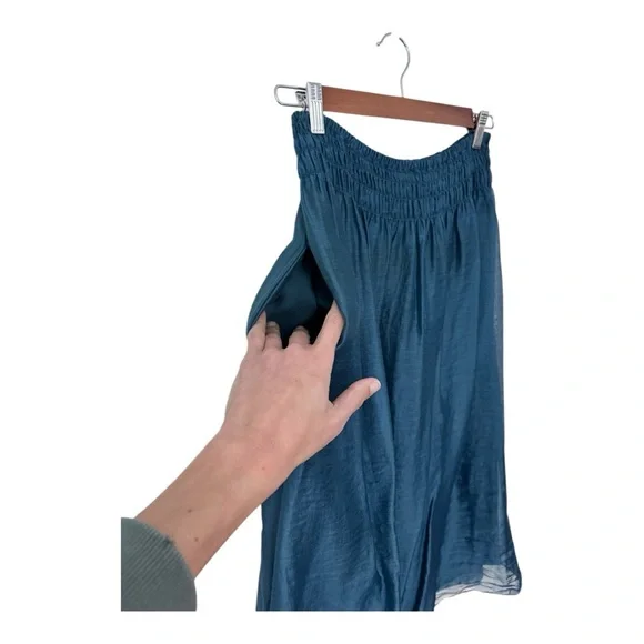 VINCE | $295 Smocked-Waist Gathered Skirt in Dark Blue Waltz, Size Small - Picture 7 of 11